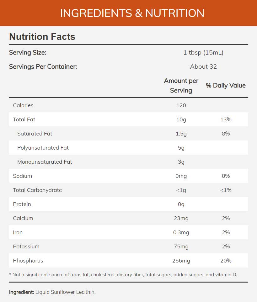 NOW Sunflower Liquid Lecithin Ingredients