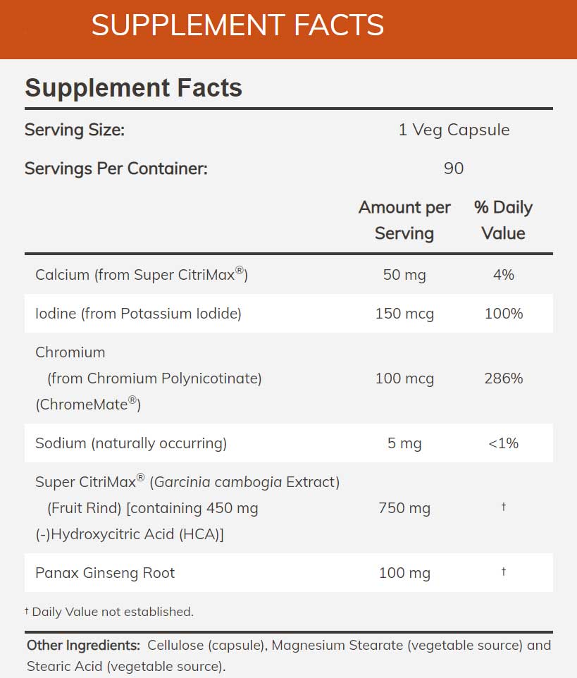 NOW Super CitriMax Ingredients