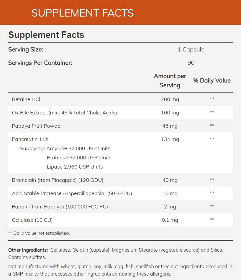 NOW Super Enzymes Ingredients