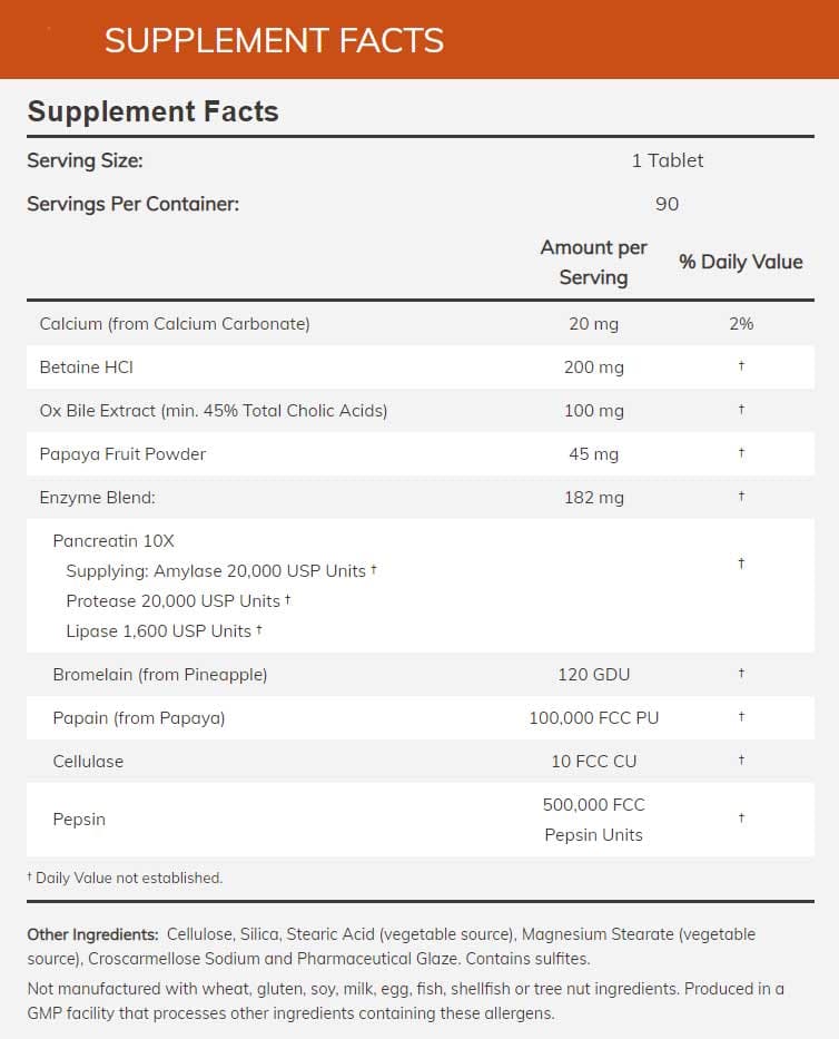NOW Super Enzymes Ingredients