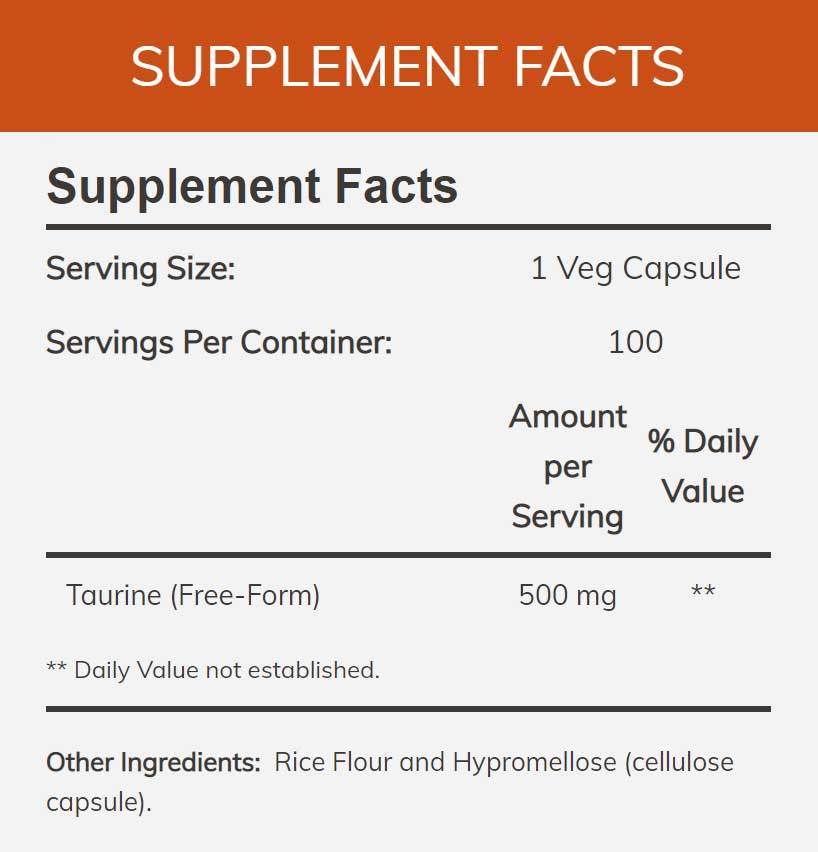 NOW Taurine 500 mg Ingredients