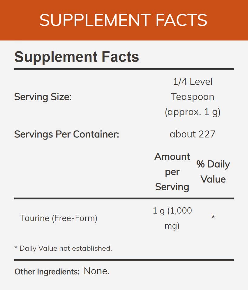 NOW Taurine Powder Ingredients