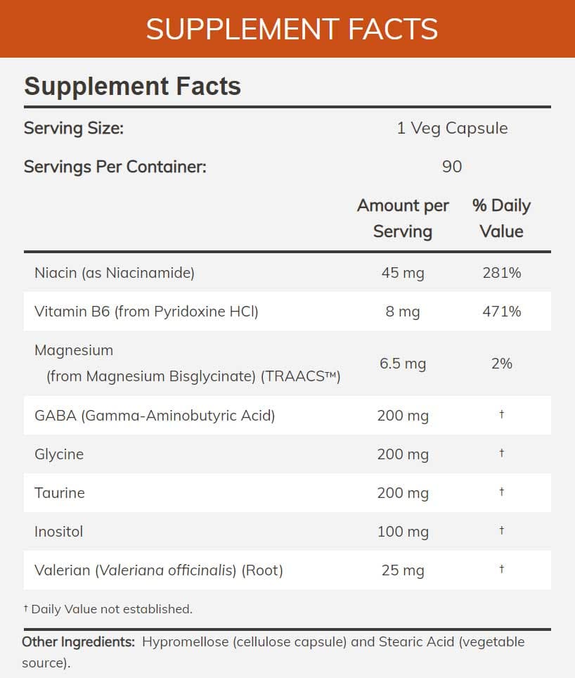 NOW True Calm Ingredients