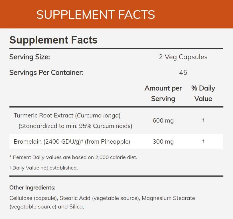 NOW Turmeric & Bromelain Ingredients