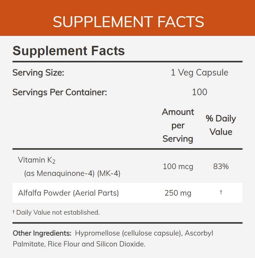 NOW Vitamin K-2 100 mcg Ingredients