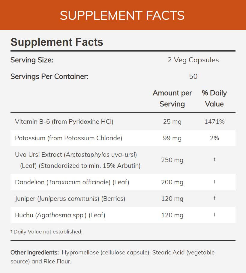 NOW Water Out Ingredients