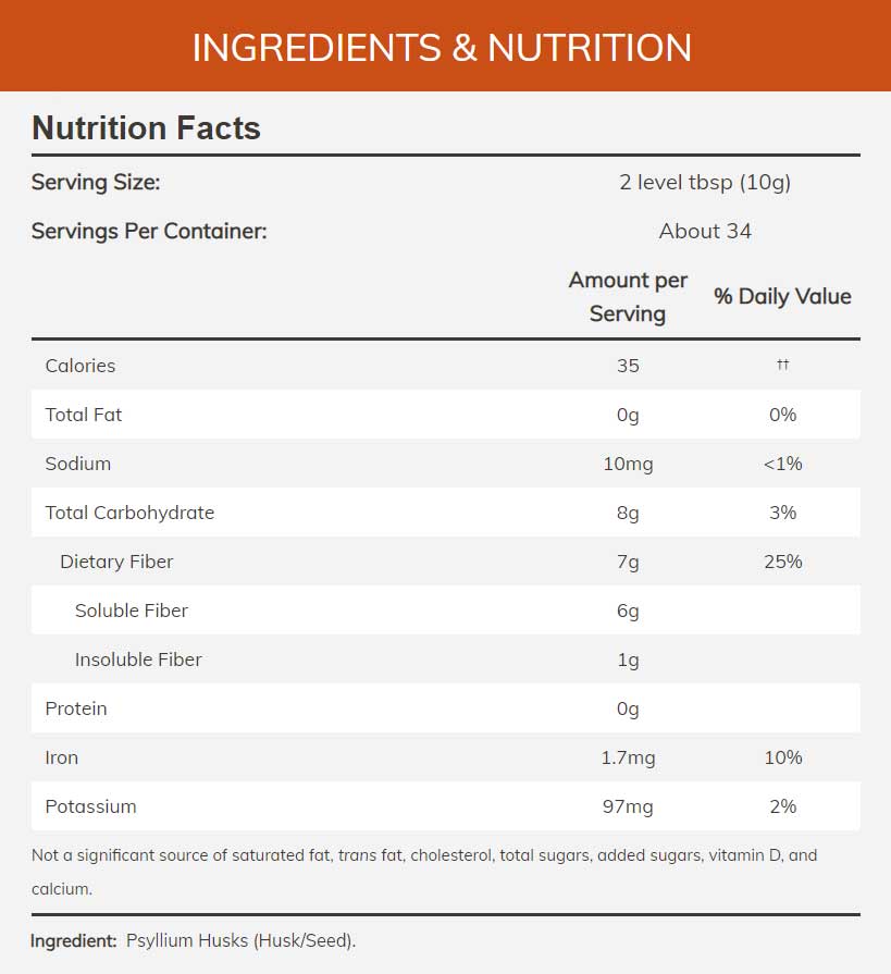 NOW Whole Psyllium Husk Ingredients