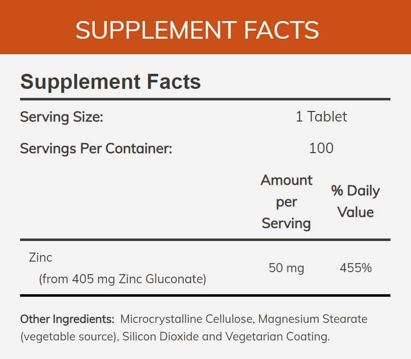 NOW Zinc 50 mg Ingredients