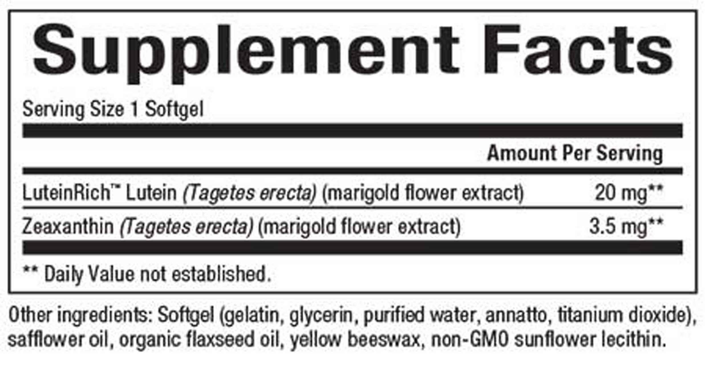Natural Factors Lutein 20 mg Ingredients