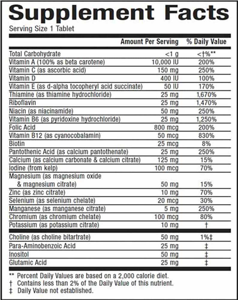 Natural Factors Super Multi Iron Free Ingredients