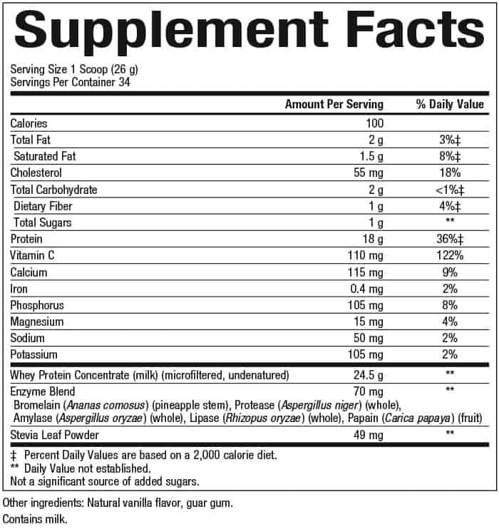 Natural Factors Whey Factors Powder Mix Vanilla Ingredients