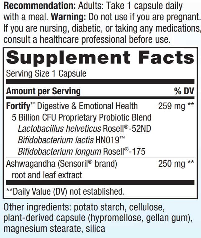 Nature's Way Fortify Daily Probiotic Mood & Stress Ingredients