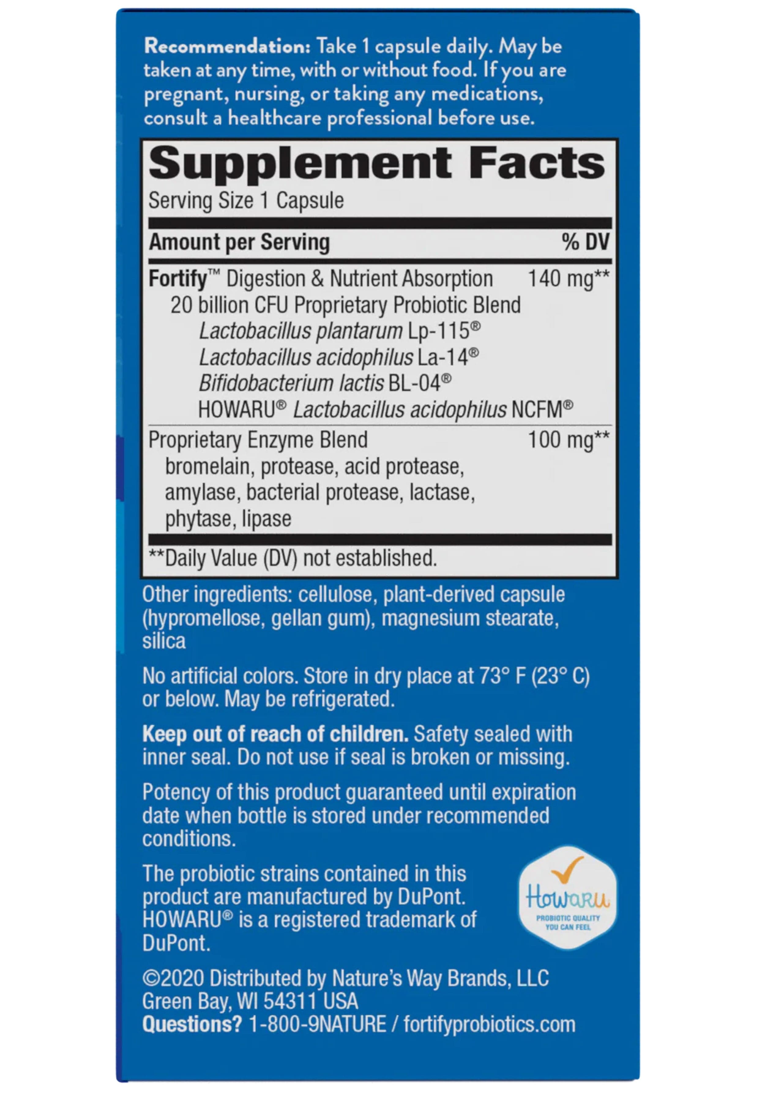 Nature's Way Fortify Daily Probiotic Targeted Care Digestive Complete Ingredients