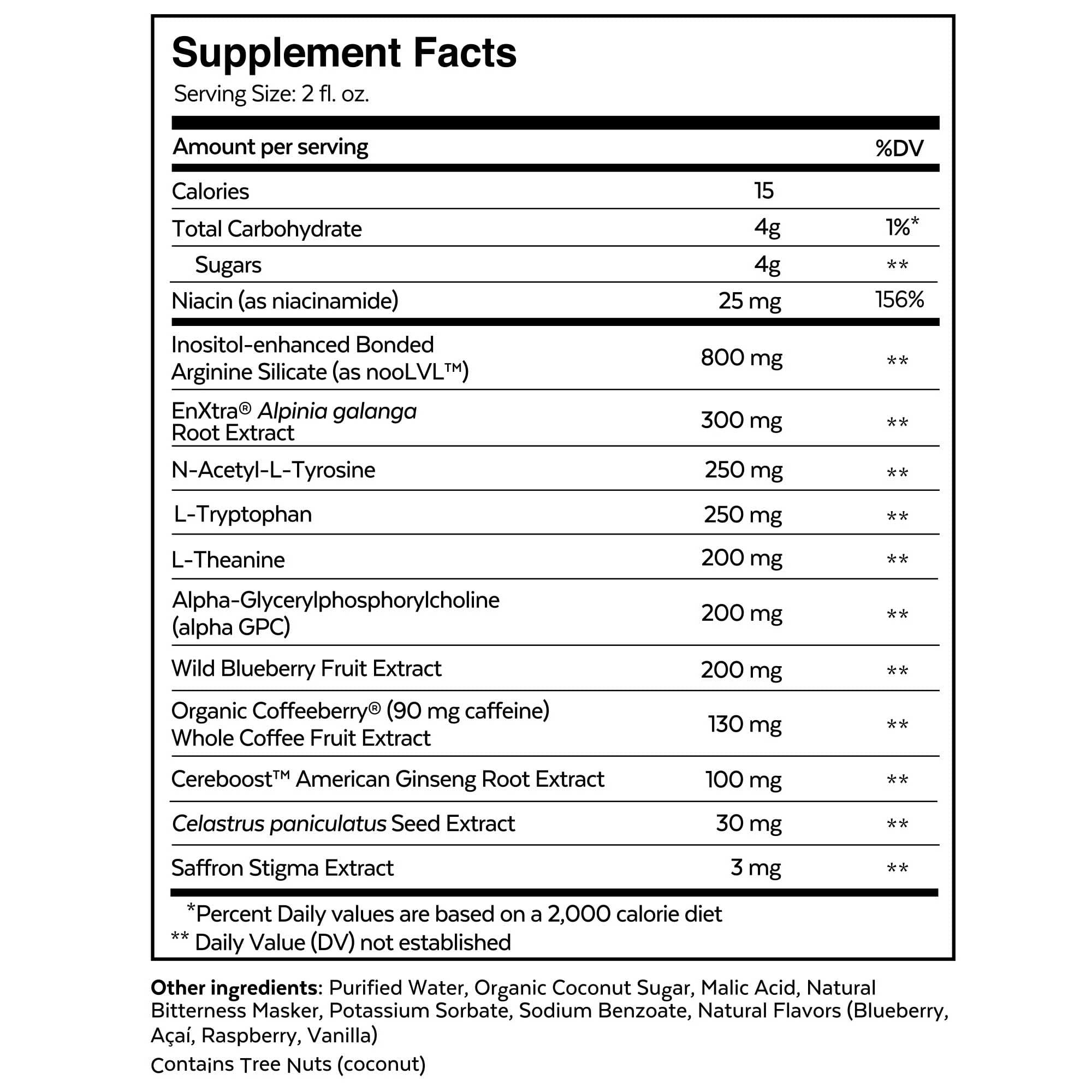 Neurohacker 2oz Qualia Nootropic Energy Shot Ingredients