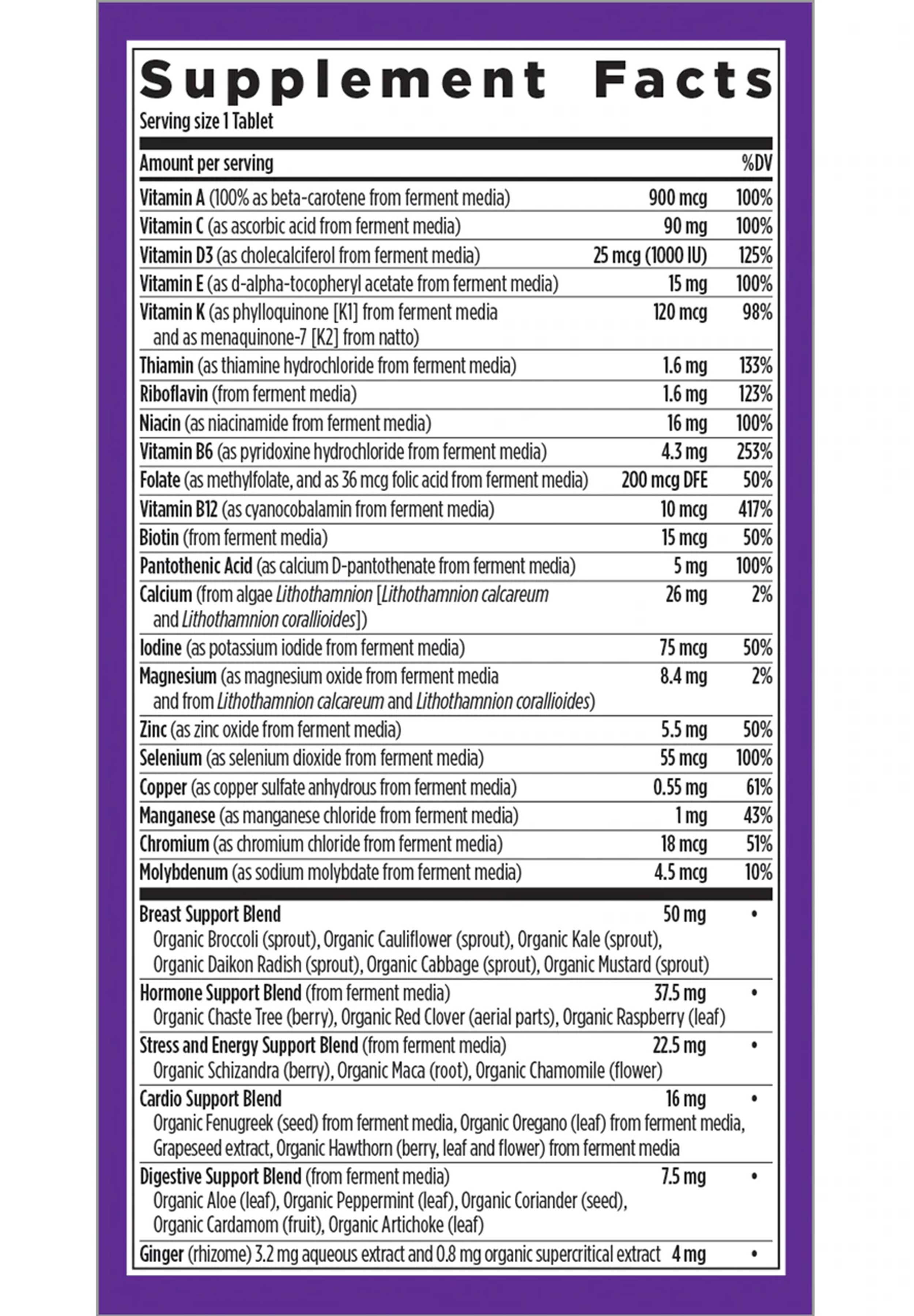 New Chapter Every Woman's One Daily 40+ Multivitamin Ingredients