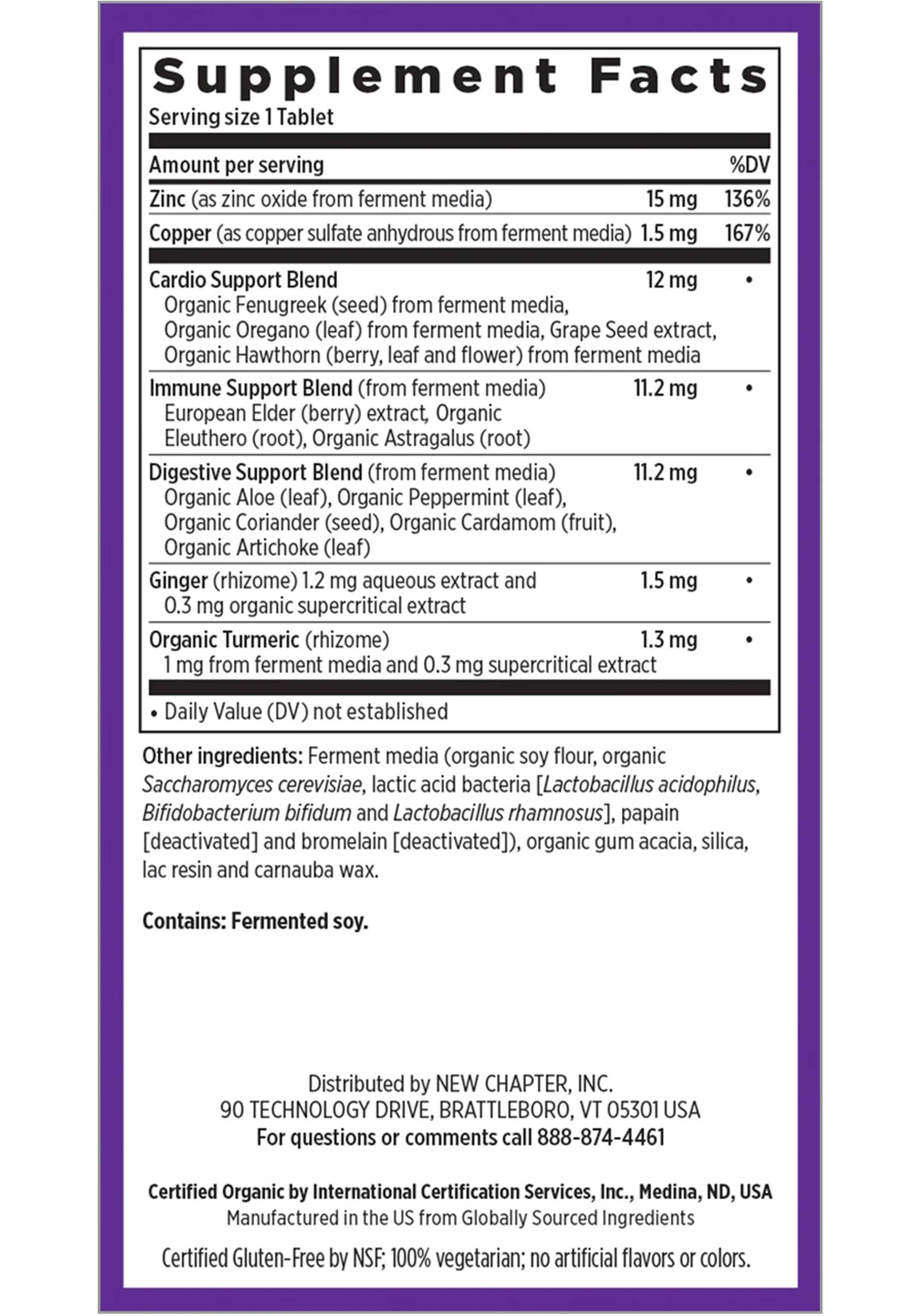 New Chapter Fermented Zinc Complex Ingredients