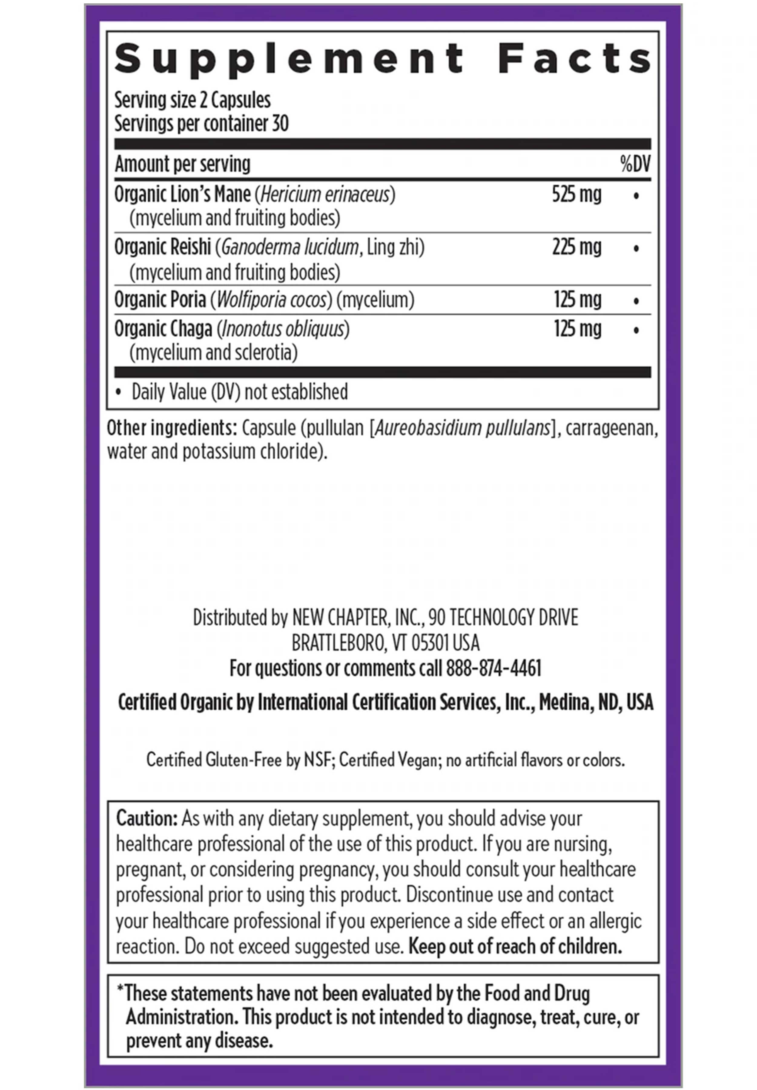 New Chapter Mind Force Lion’s Mane Mushroom Blend Ingredients