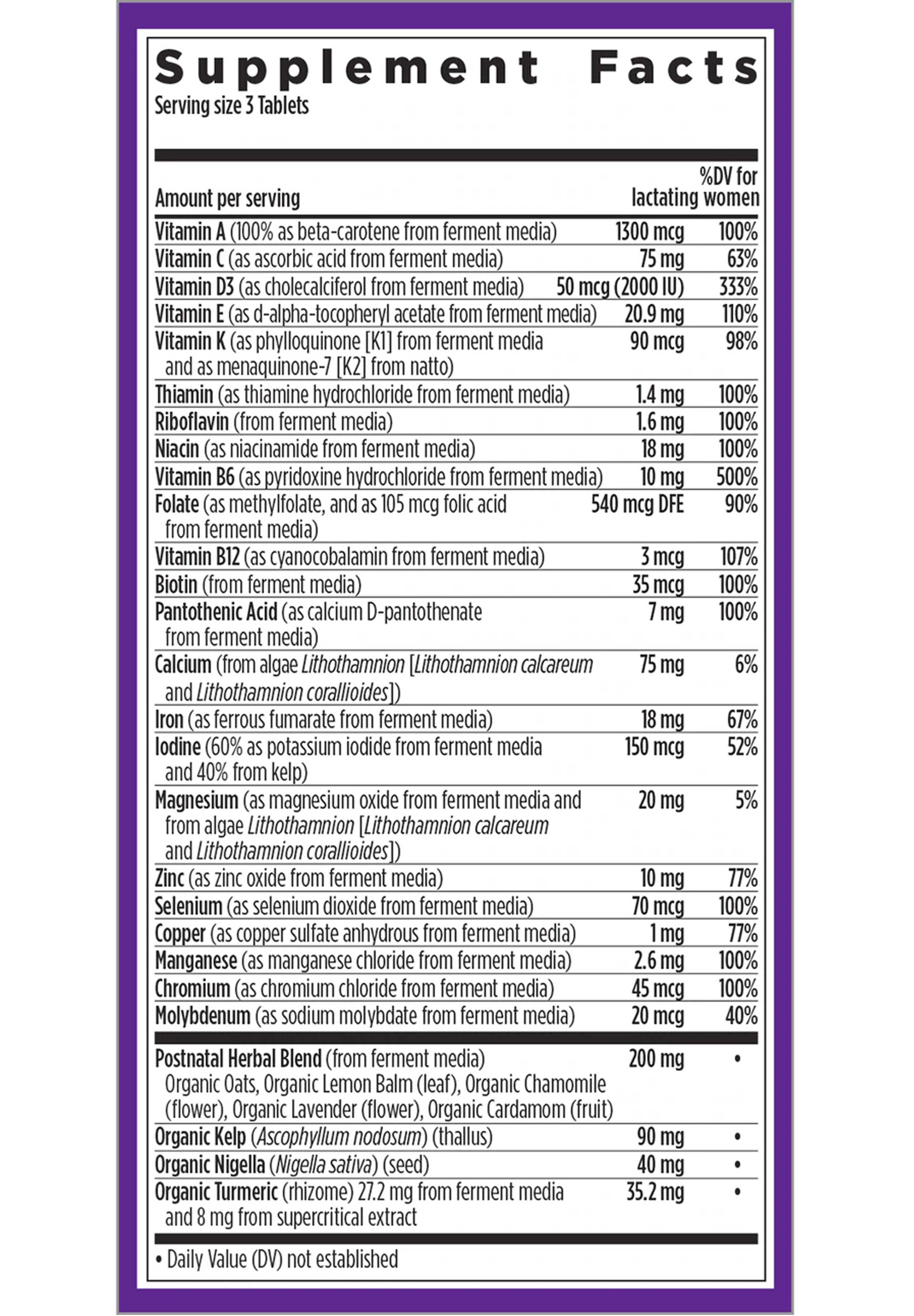 New Chapter Perfect Postnatal Multivitamin Ingredients