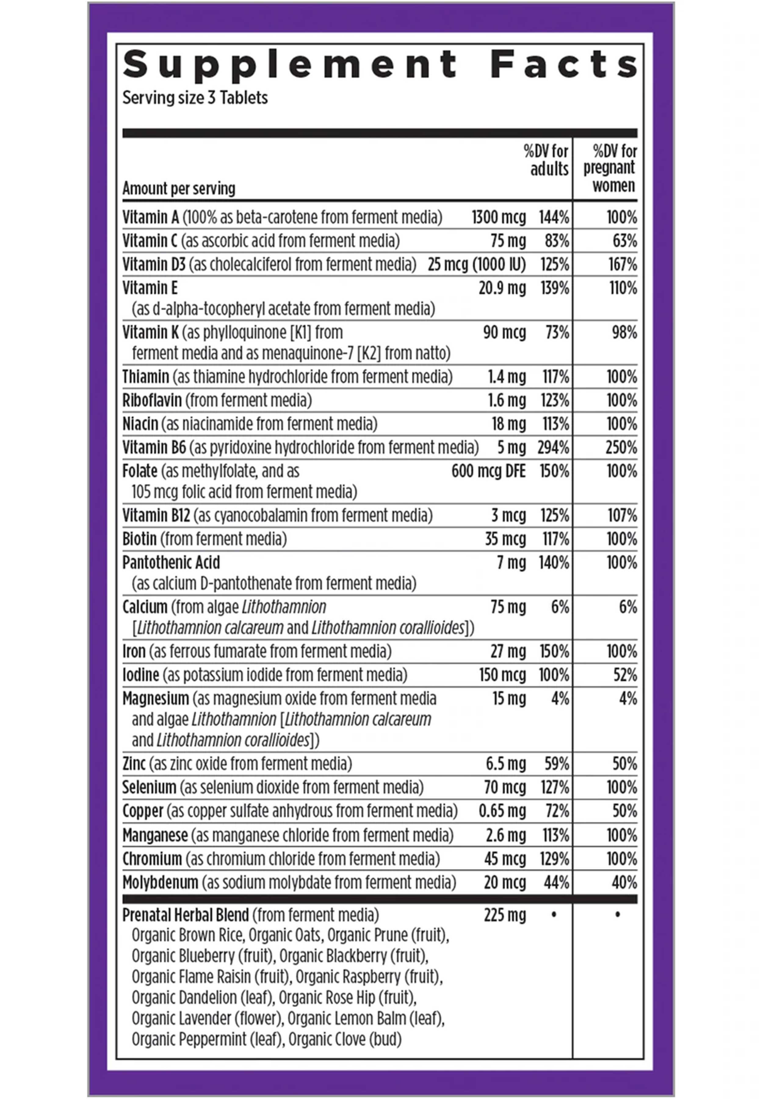 New Chapter Perfect Prenatal Multivitamin Ingredients