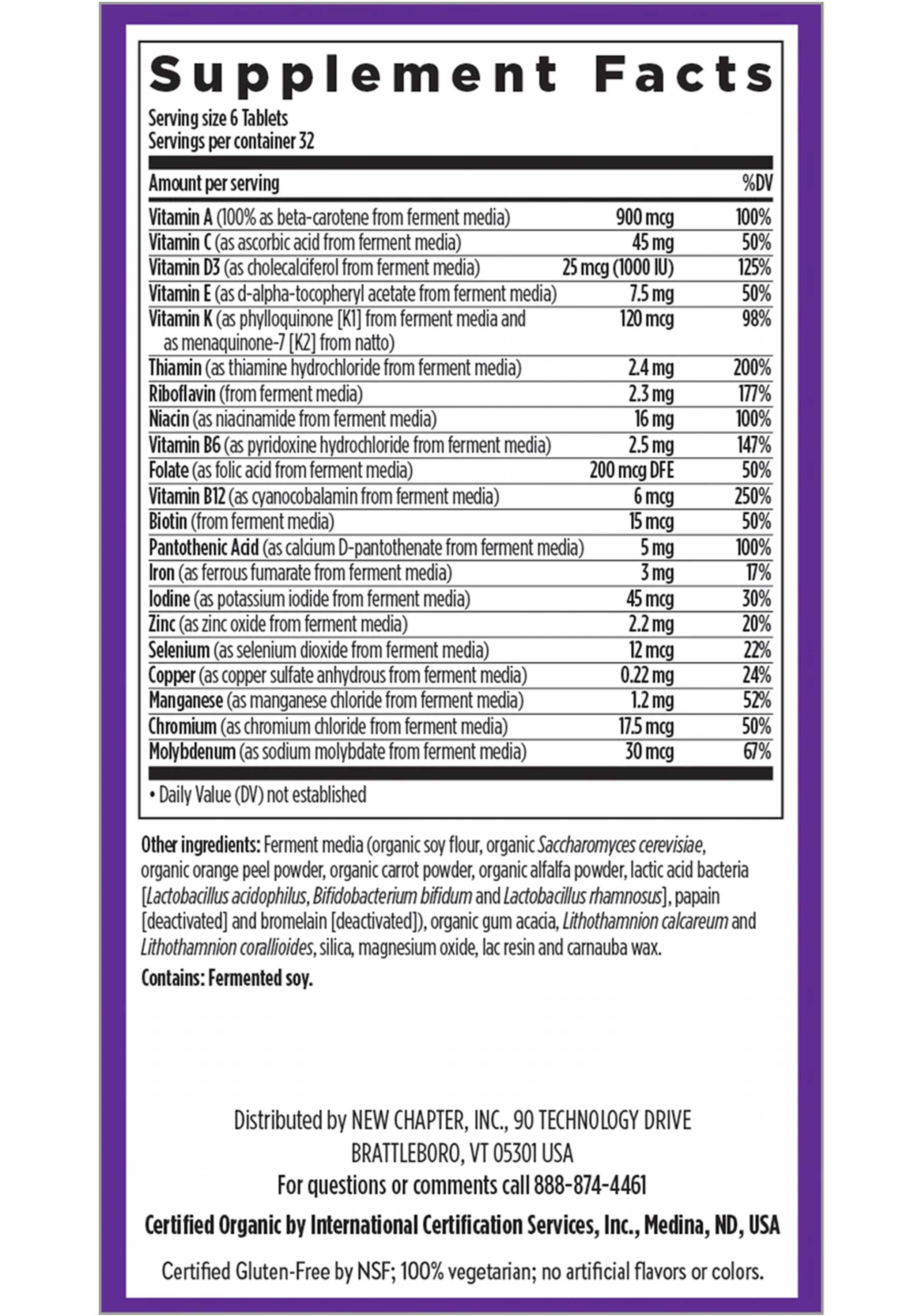 New Chapter Tiny Tabs Multivitamin Ingredients