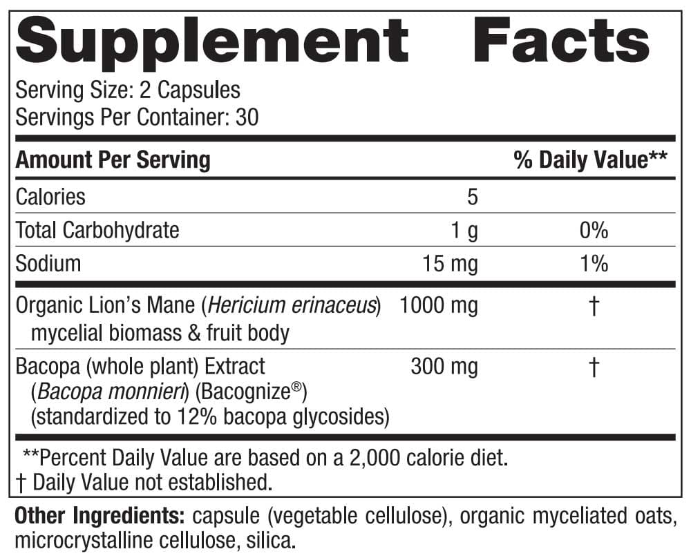 Nordic Naturals Cognition Mushroom Complex Ingredients