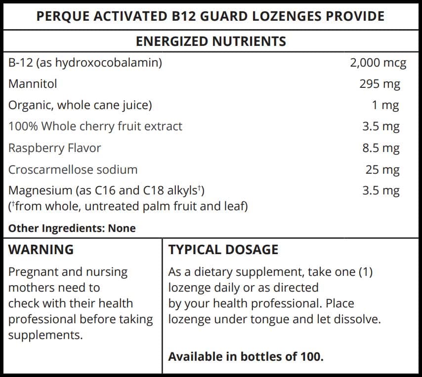 Perque Activated B-12 Guard Ingredients