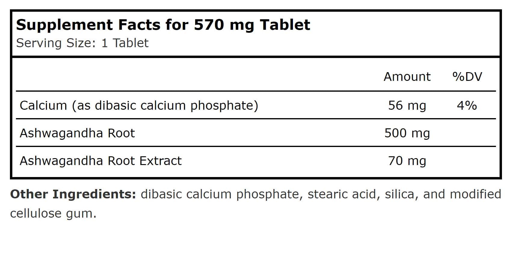 Planetary Herbals Ashwagandha 570mg Ingredients