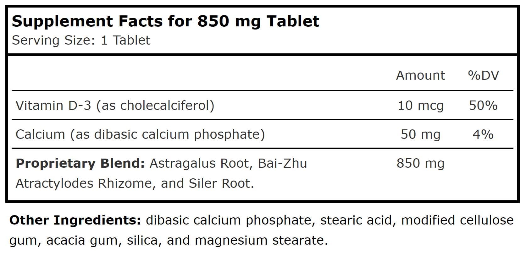 Planetary Herbals Astragalus Jade Screen 850 mg Ingredients