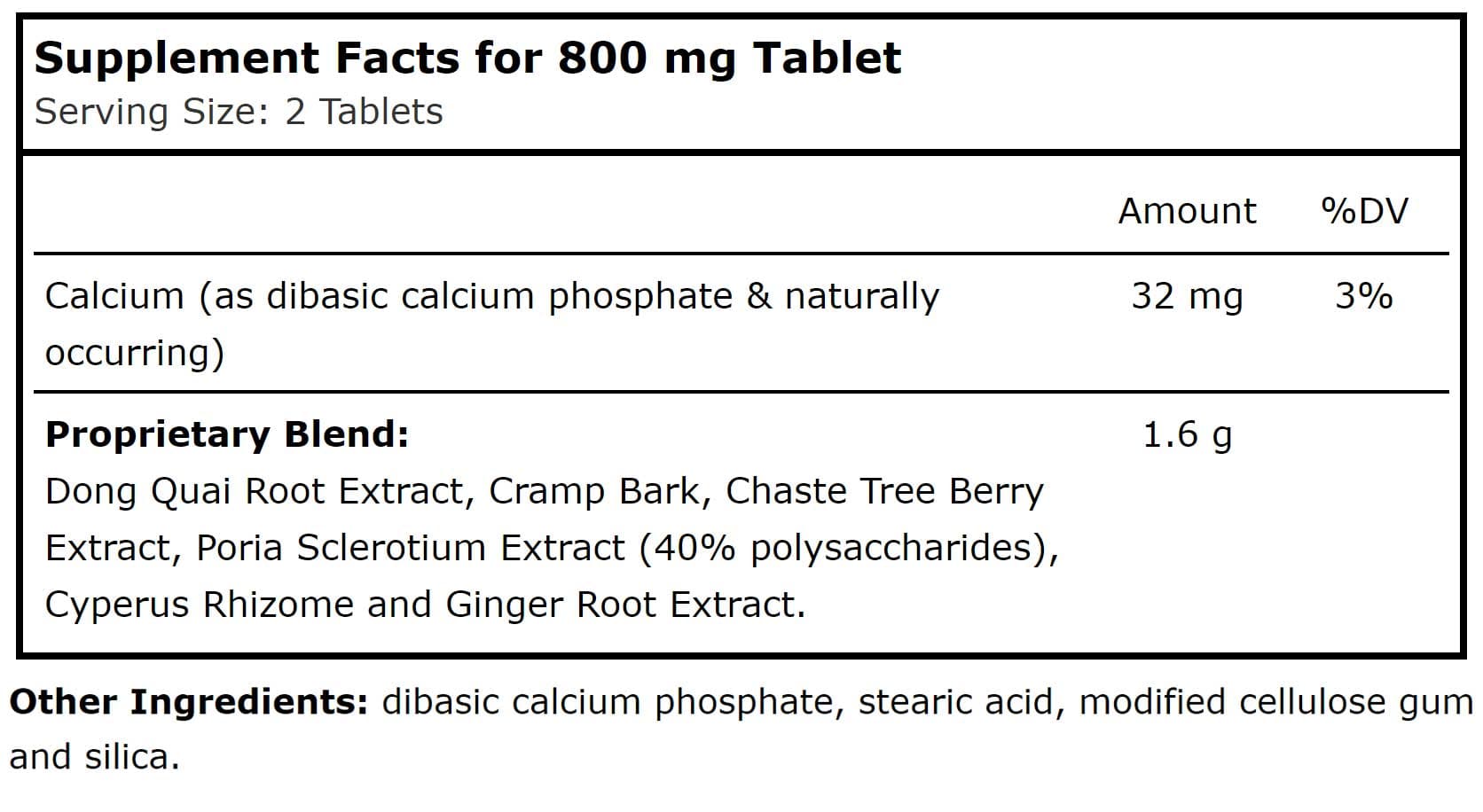 Planetary Herbals Cramp Bark Comfort™ Ingredients