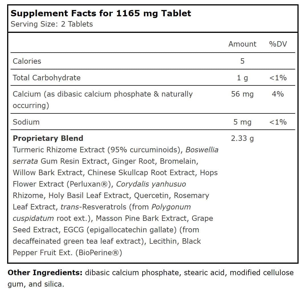 Planetary Herbals Inflama-Care Ingredients