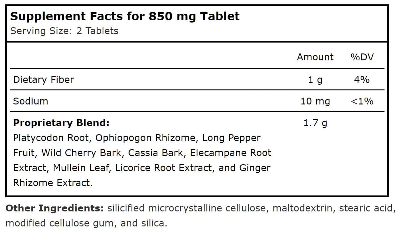 Planetary Herbals Mullein Lung Complex™ Ingredients
