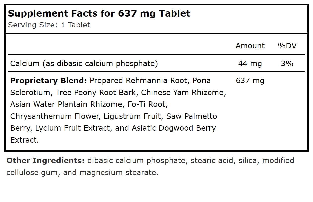 Planetary Herbals Rehmannia Endurance™ Ingredients