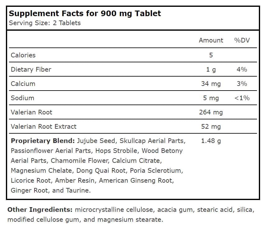 Planetary Herbals Valerian Easy Sleep™ Ingredients