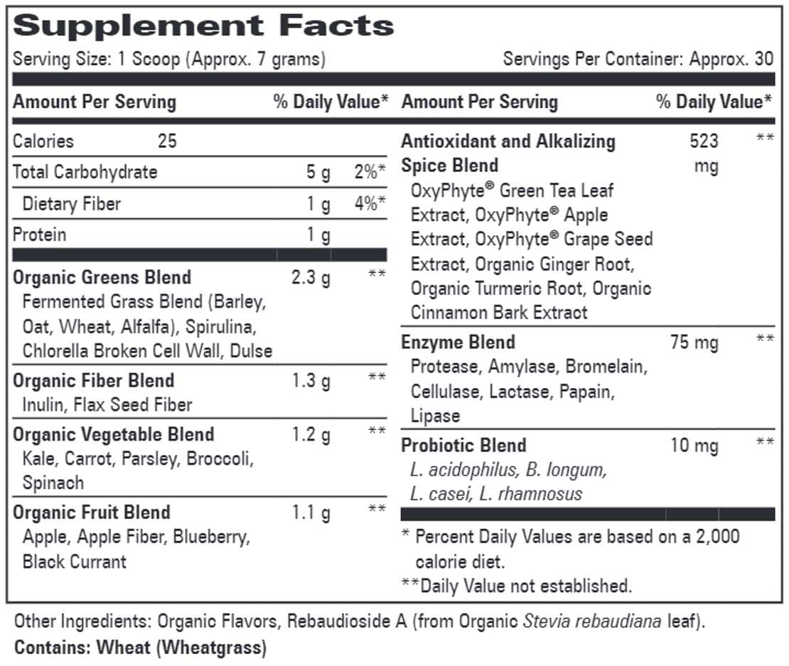 Progressive Laboratories Alkalizing Greens Blend Ingredients