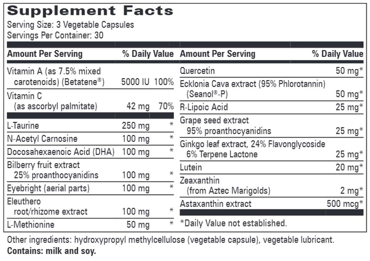 Progressive Laboratories Brilliant Vision with Seanol-P Ingredients