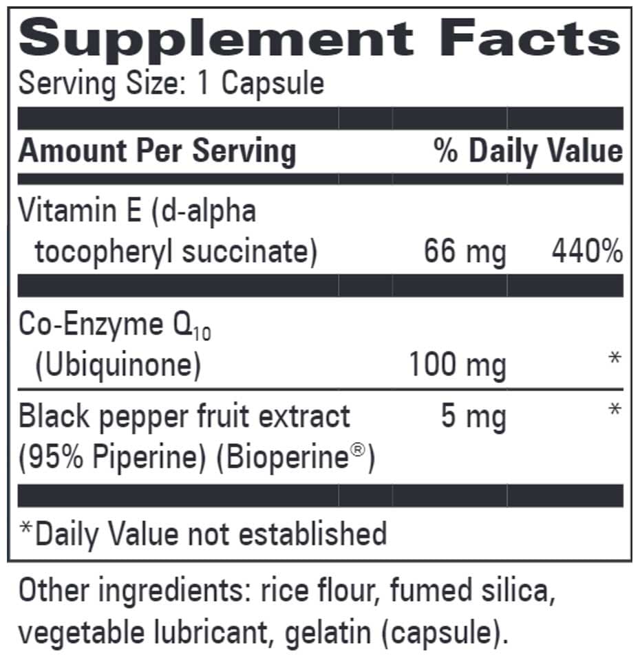 Progressive Laboratories CoQ10 100mg Plus E Ingredients