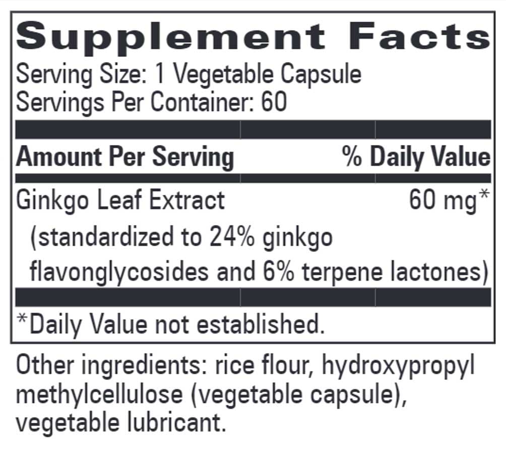 Progressive Laboratories Ginkgo Biloba 60 Ingredients