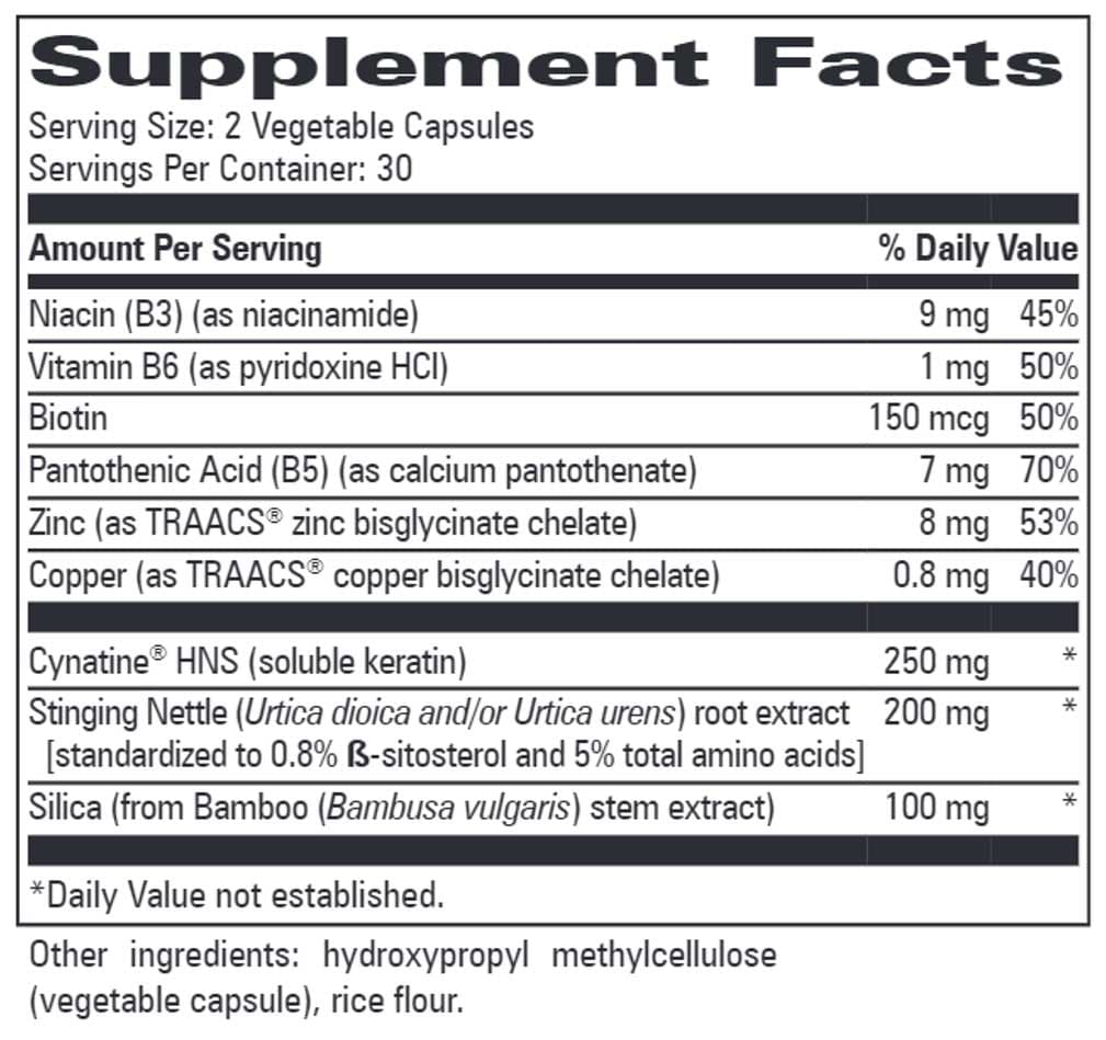 Progressive Laboratories Hair, Skin, and Nail Resilience Ingredients