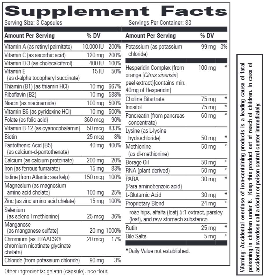 Progressive Laboratories Multi Caps Ingredients