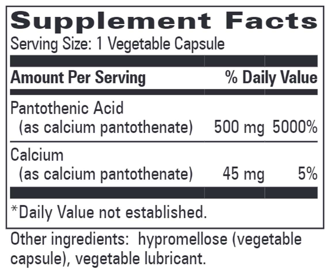 Progressive Laboratories Pantothenic 500 Ingredients
