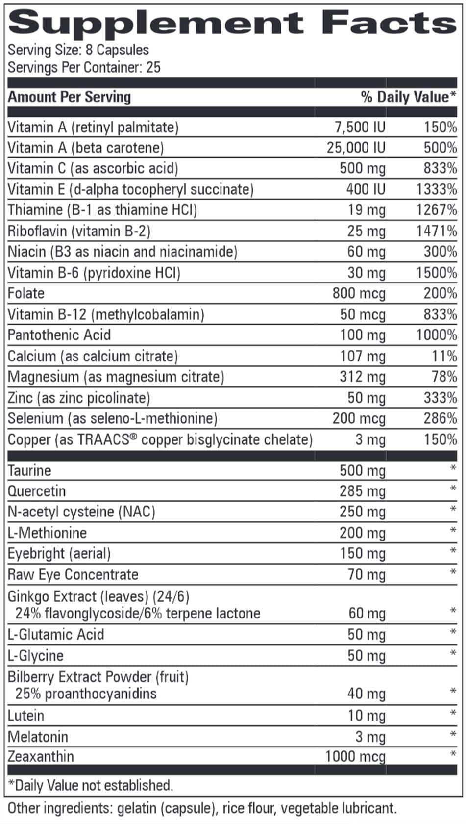 Progressive Laboratories Visio Plex Ingredients