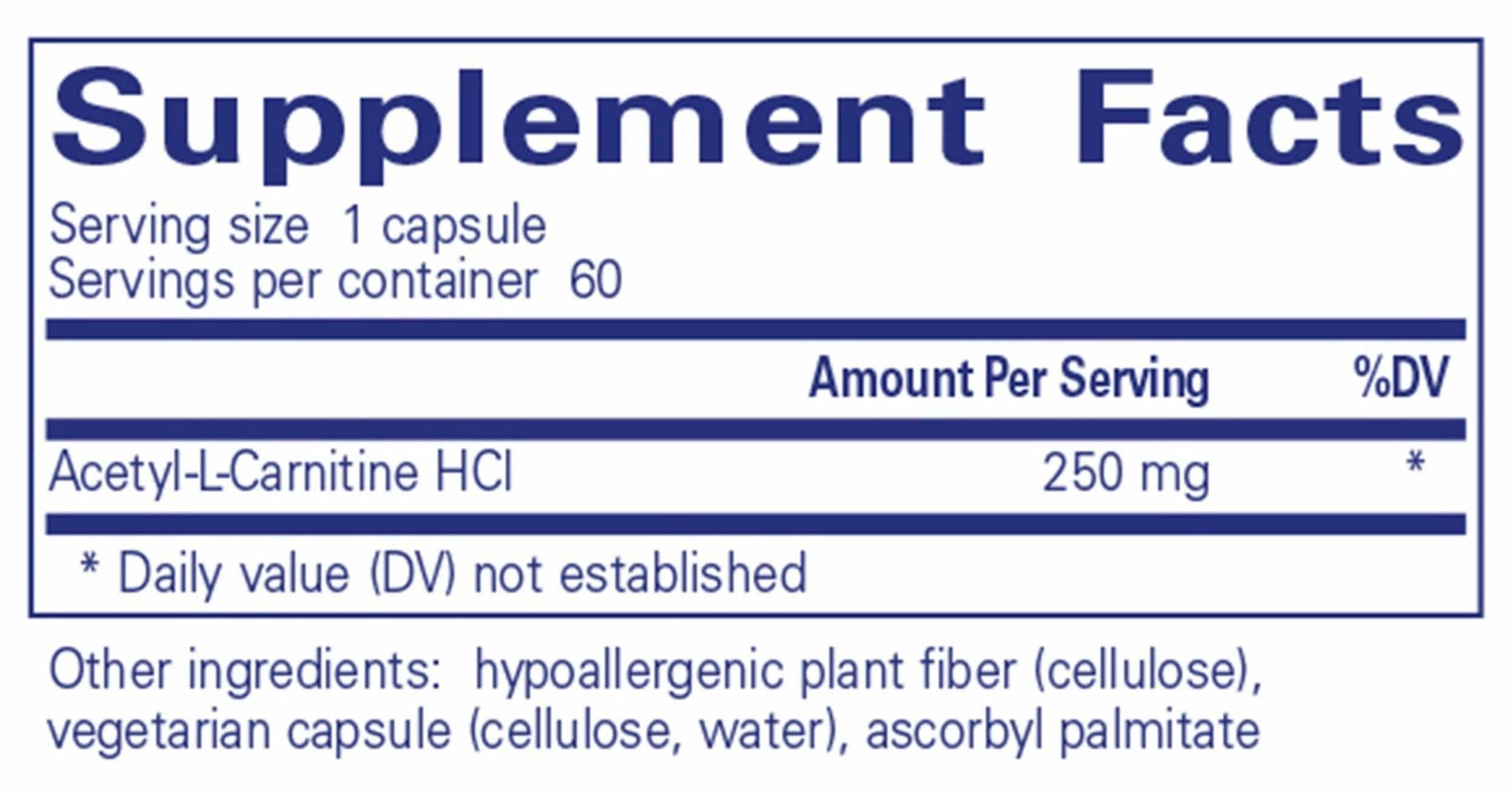 Pure Encapsulations Acetyl-l-Carnitine 250mg Ingredients