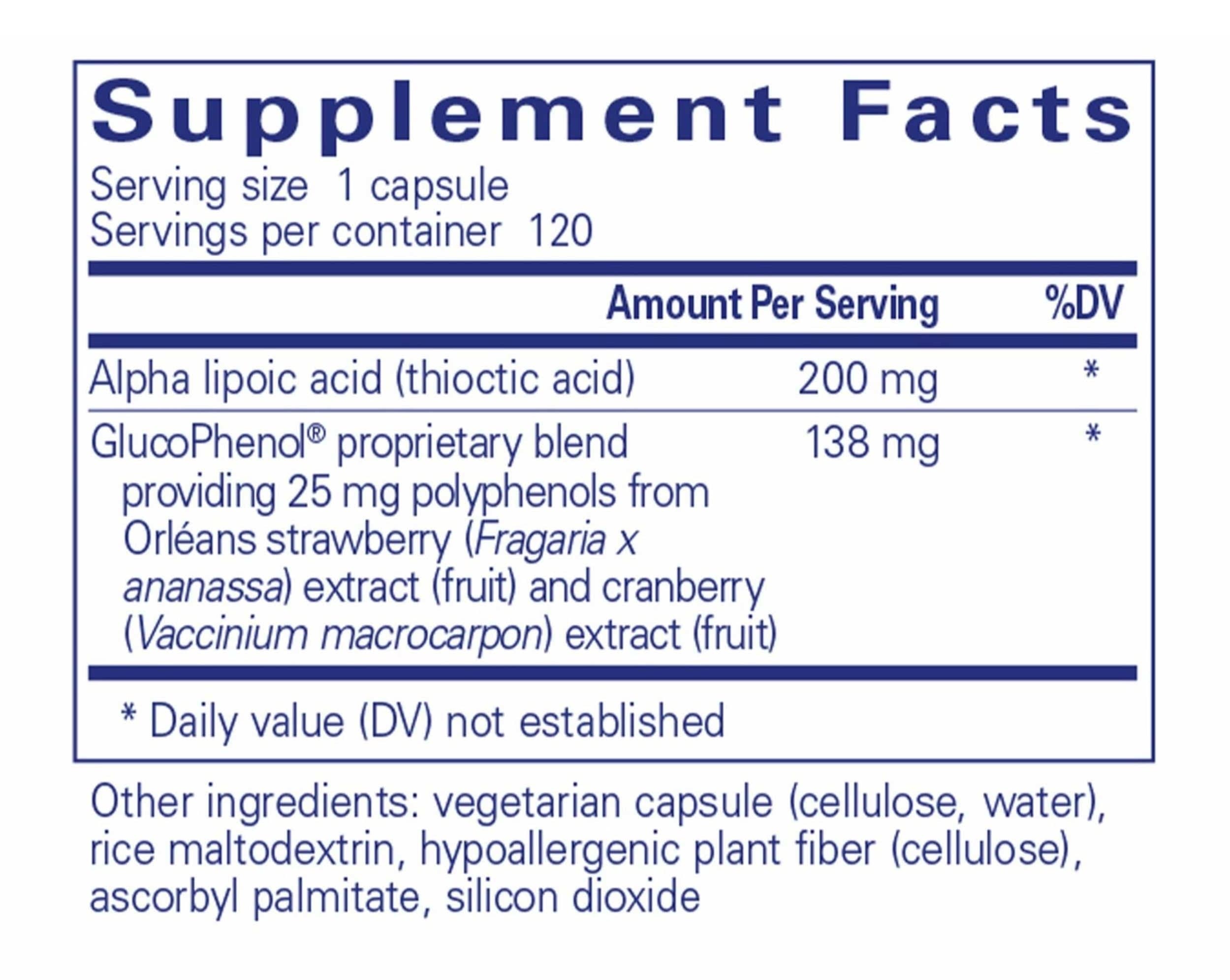 Pure Encapsulations Alpha Lipoic Acid with GlucoPhenol Ingredients