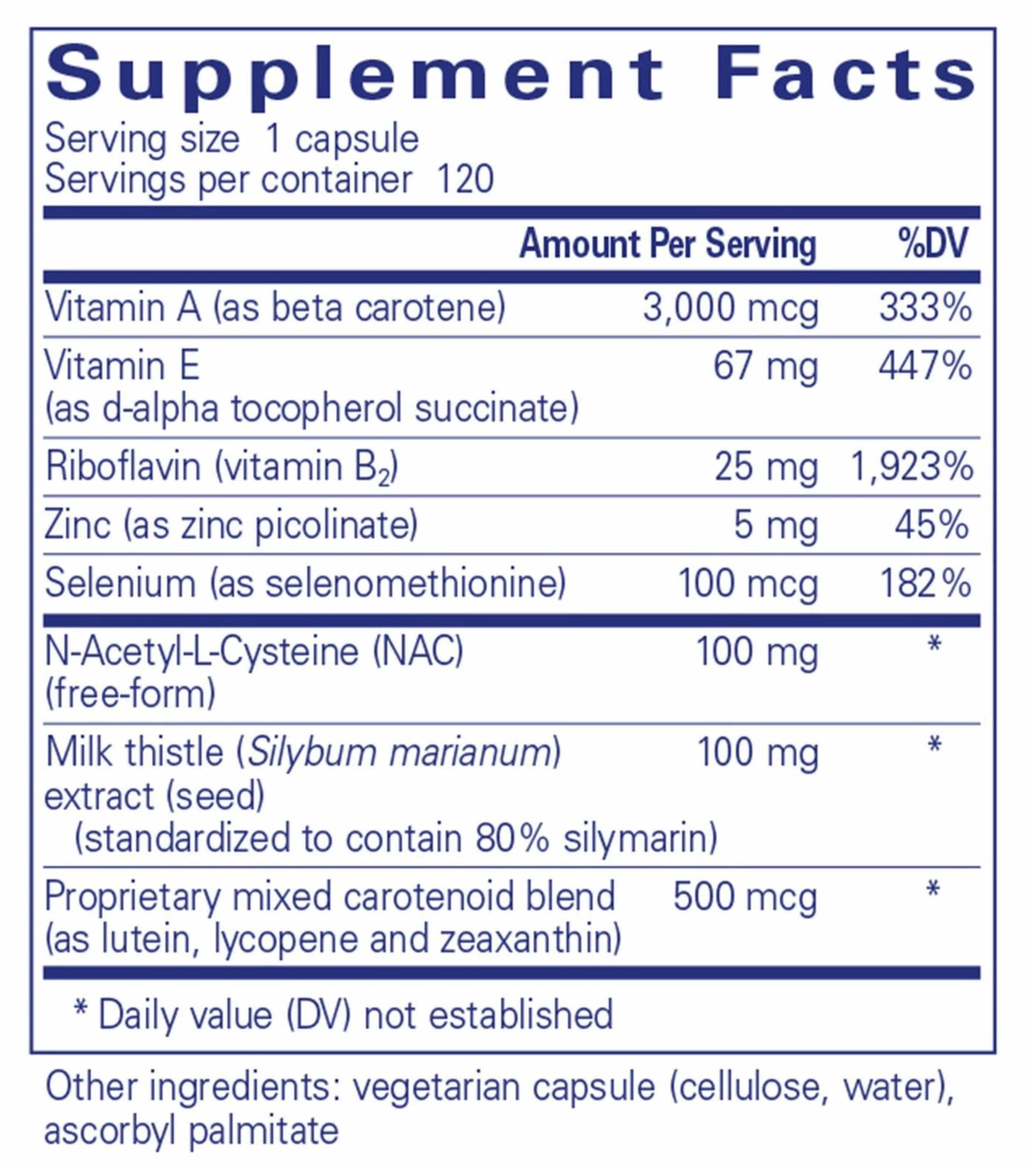 Pure Encapsulations AntiOxidant Formula Ingredients