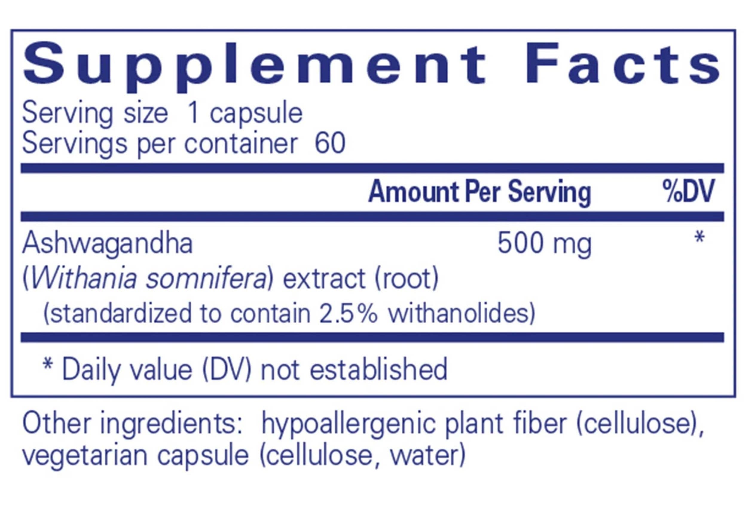 Pure Encapsulations Ashwagandha Ingredients