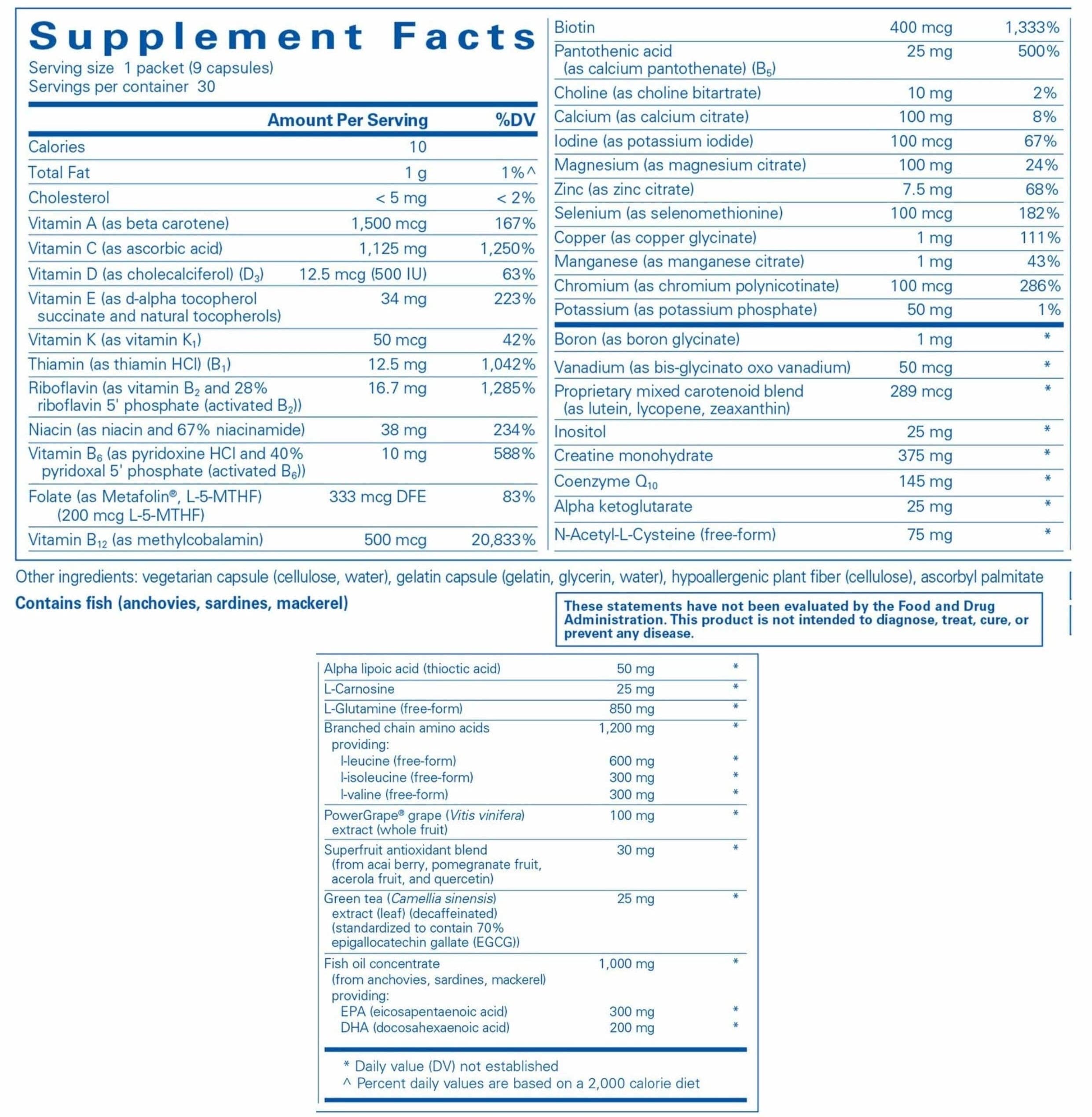 Pure Encapsulations Athletic Pure Pack Ingredients