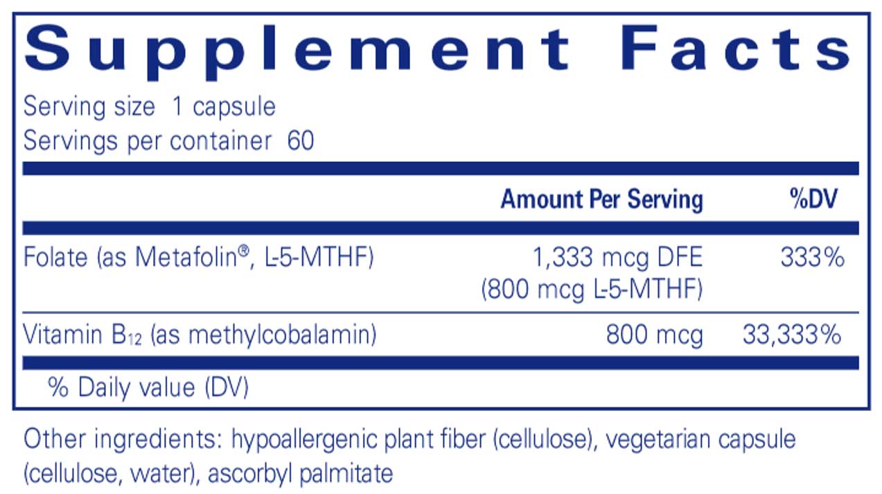 Pure Encapsulations B12 Folate Ingredients