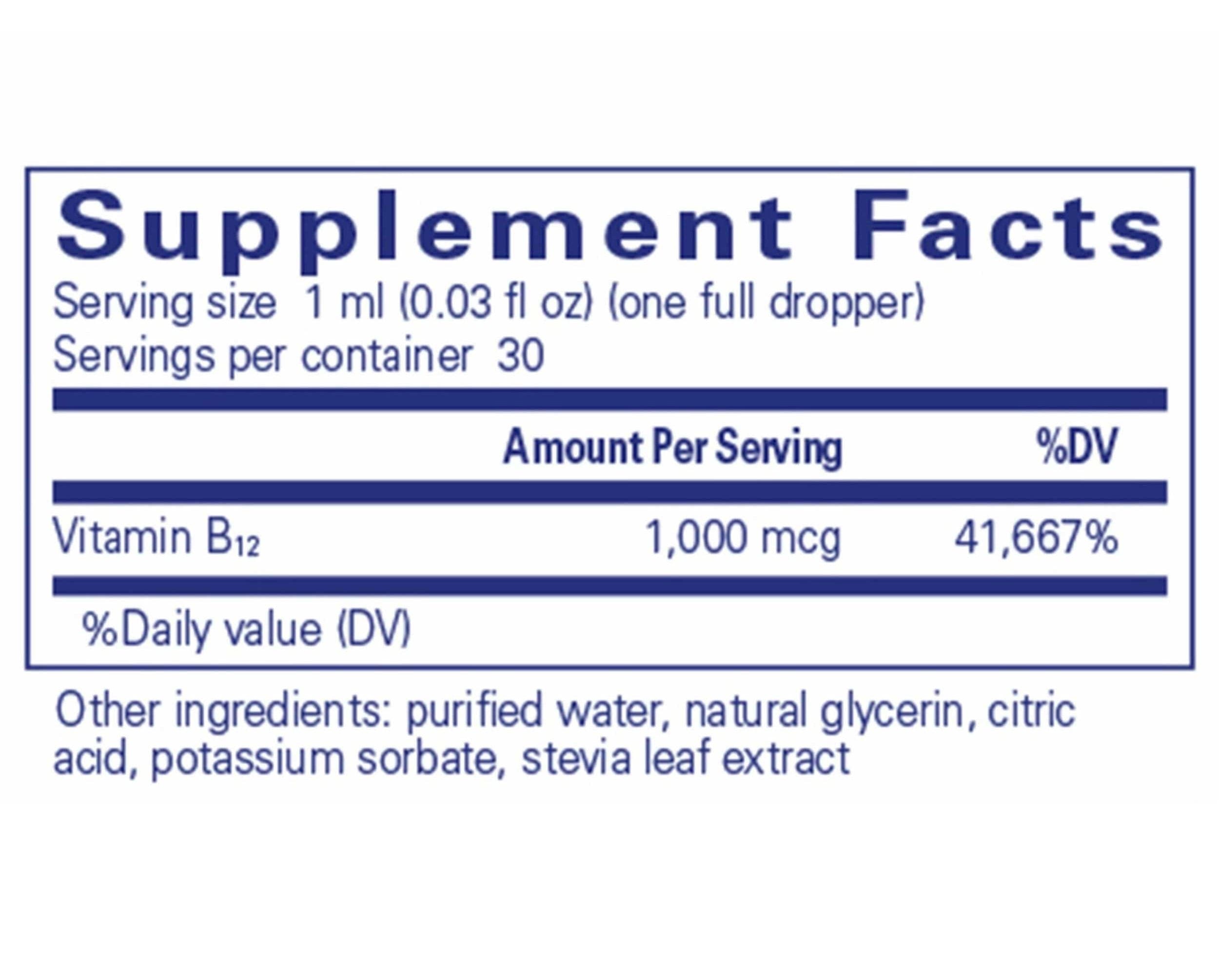 Pure Encapsulations B12 Liquid Ingredients