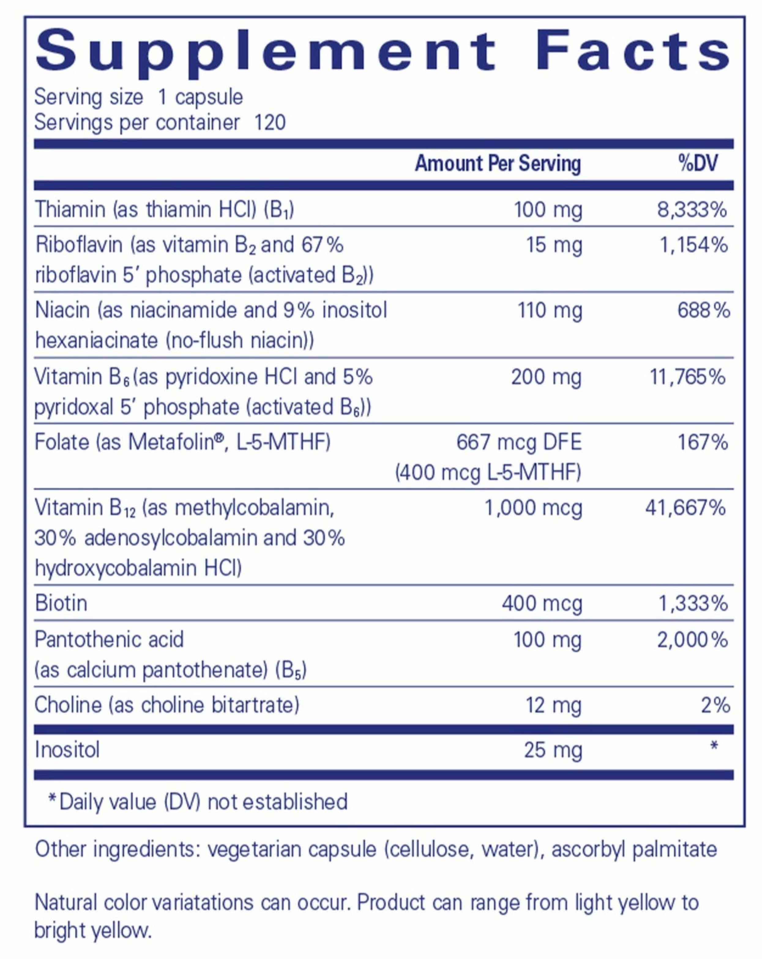 Pure Encapsulations B6 Complex Ingredients