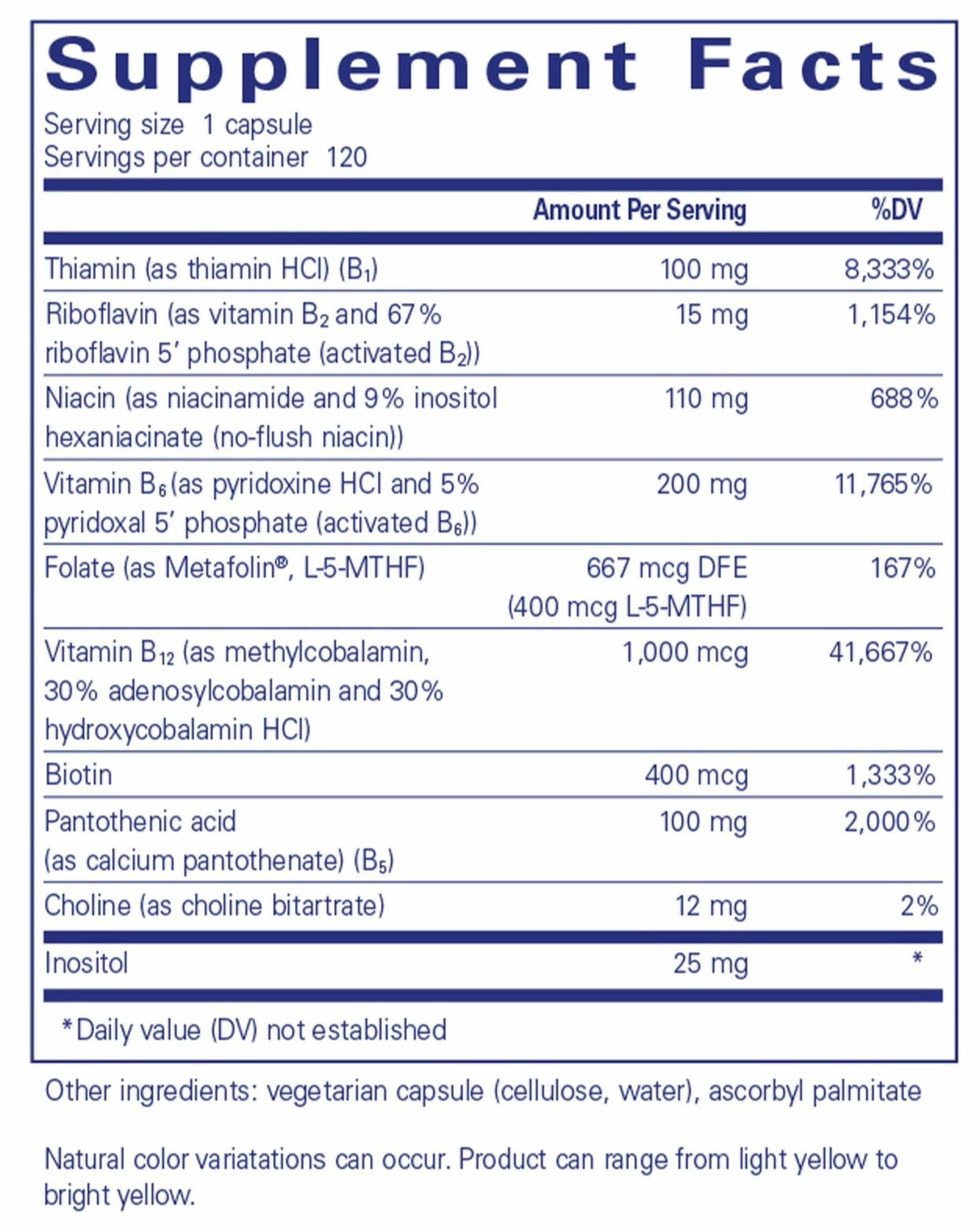 Pure Encapsulations B6 Complex Ingredients 